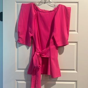 MainStrip Pink Blouse with Front Bow and Zipper Back - Medium